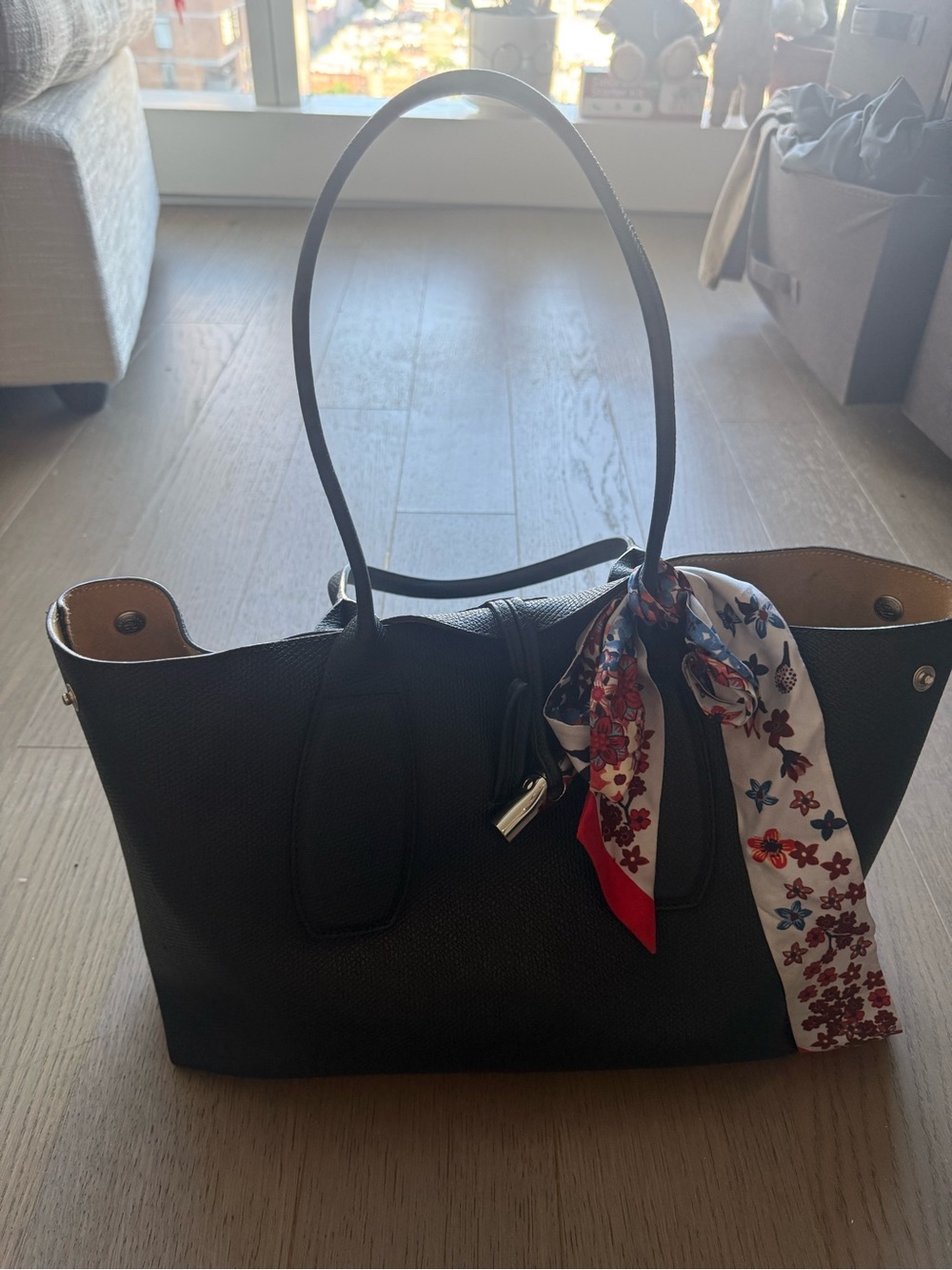 Longchamp Roseau Black Pebbled Leather Tote